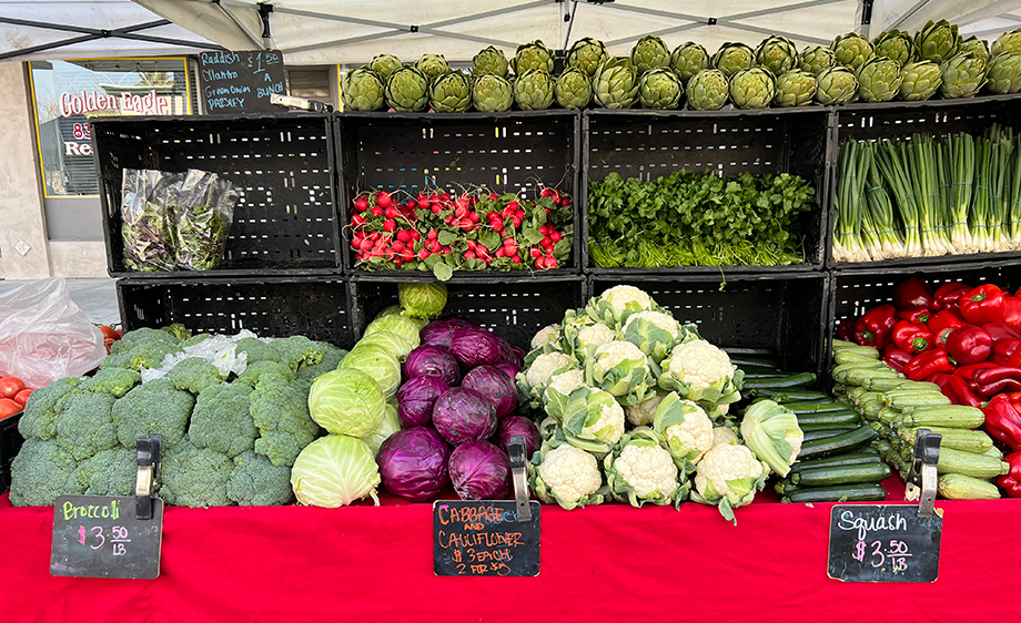 Produce on display at a farmers' market