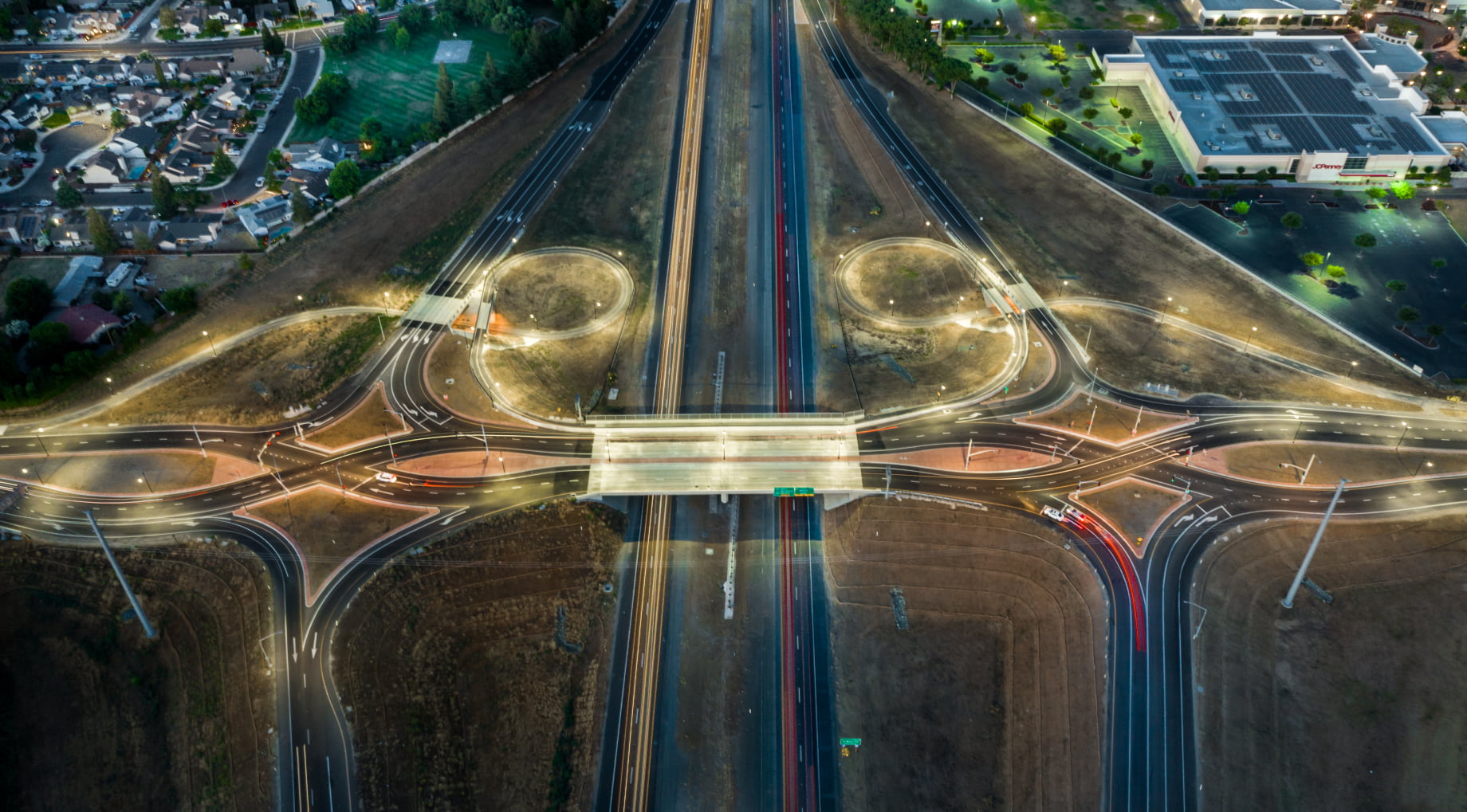 Timelapse photograph of major highways at night
