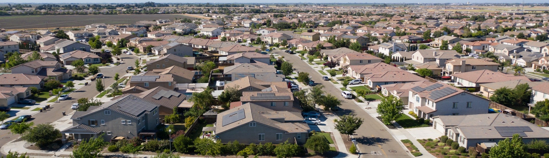 Aerial view of suburban neighborhood
