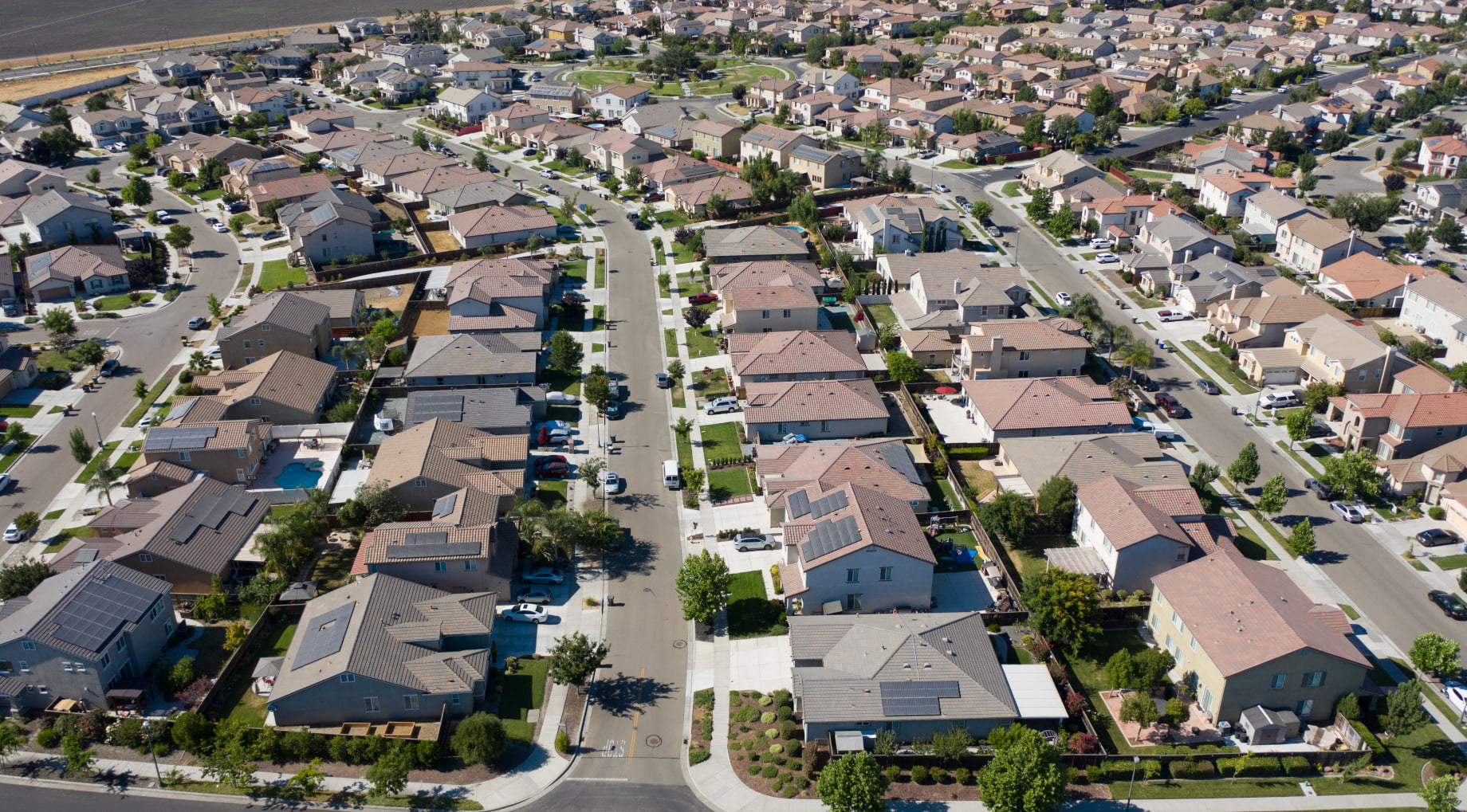 Overhead view of residential neighborhood