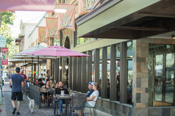 Diners seated at restaurant outdoor patio