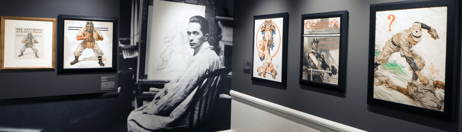 Normal Rockwell with his illustrations of baseball players