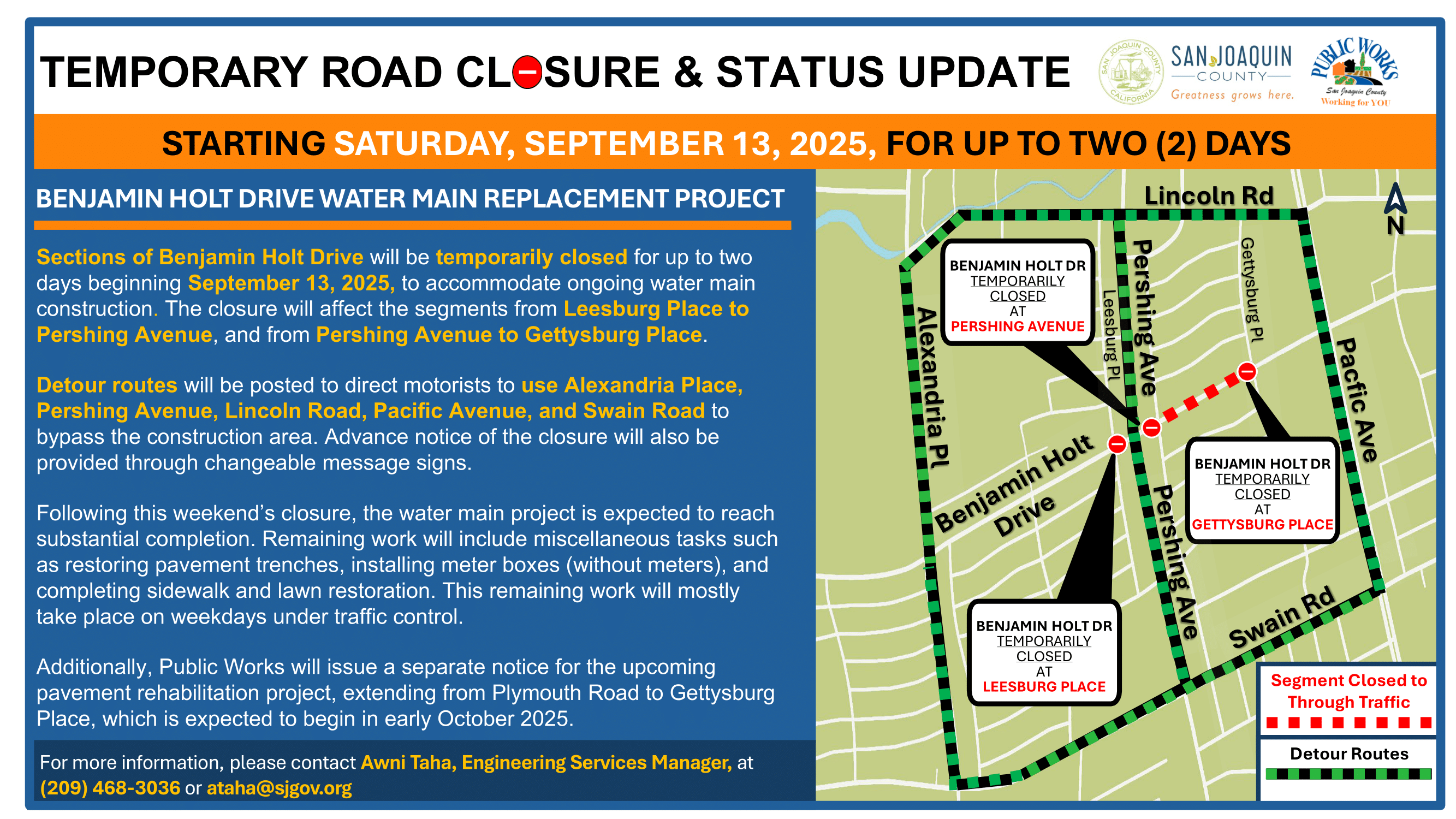 Benjamin Holt Drive Water Main Replacement Project 